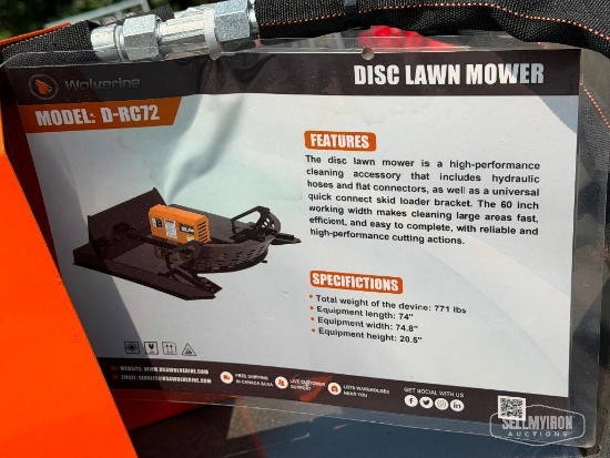 Unused 2026 Wolverine D-RC72 72in Disc Mower Skid Steer Attachment [YARD 1]