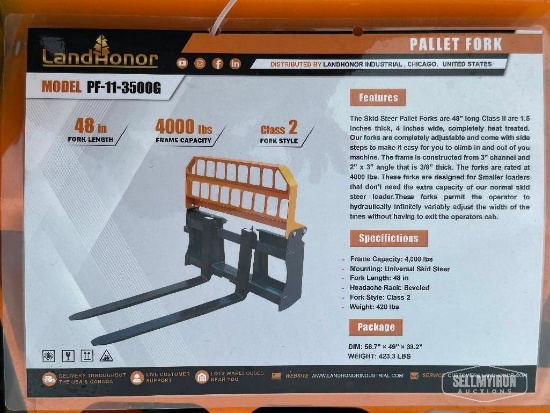 Unused 2026 LandHonor PF-11-3500G Pallet Fork Skid Steer Attachment [YARD 1]