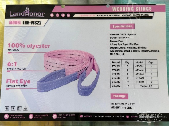 Unused 2026 LandHonor LHR-WS22 Webbing Sling Assortment, 2T-5T [YARD 1]