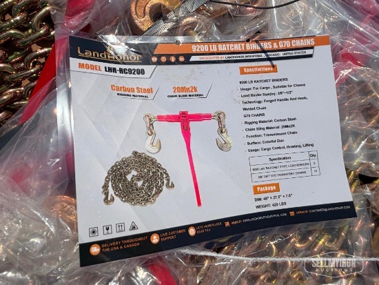 Unused 2026 LandHonor LHR-RC9200 9,200lb Ratchet Binders & 3/8in G70 Transport Chains Set [YARD 1]