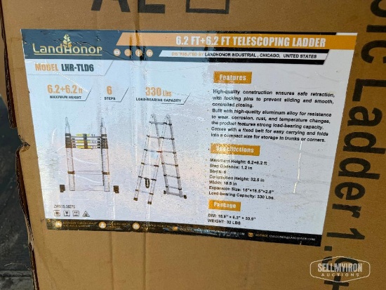 Unused 2026 LandHonor LHR-TLD6 6.2ft + 6.2ft A-Frame Telescoping Folding Ladder [YARD 1]