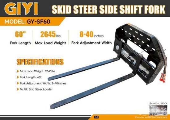 Unused 2026 GIYI GY-SF60 60in Side Shift Fork Skid Steer Attachment [YARD 1]