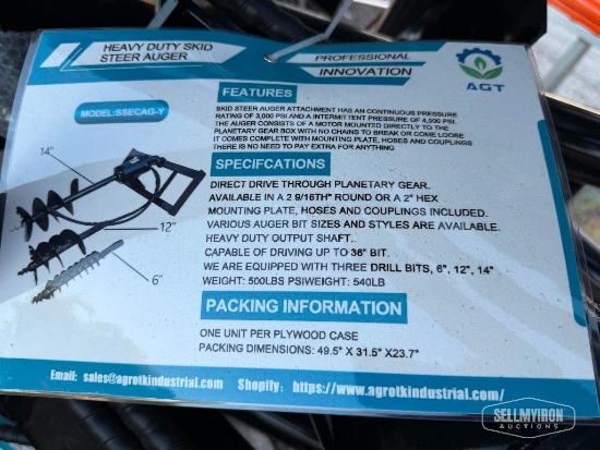 Unused 2026 Mower King SSECAG-Y Auger Skid Steer Attachment with 3 Bits [YARD 1]