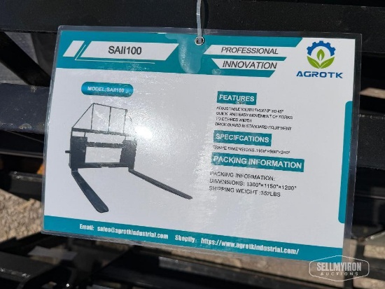 Unused 2026 Mower King SAII100 48in Pallet Fork Skid Steer Attachment [YARD 1]