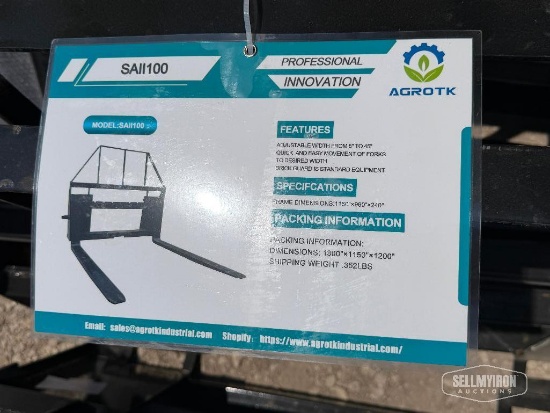 Unused 2026 Mower King SAII100 48in Pallet Fork Skid Steer Attachment [YARD 1]
