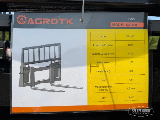(5) Unused 2026 AGROTK SA-100 48in Pallet Forks Skid Steer Attachments [YARD 1]