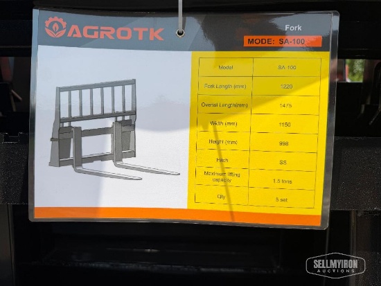 (5) Unused 2026 AGROTK SA-100 48in Pallet Forks Skid Steer Attachments [YARD 1]