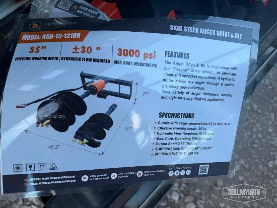 Unused 2026 Wolverine ADB-13-1218R Auger Drive Skid Steer Attachment w/ 12in & 18in Bits [YARD 1]