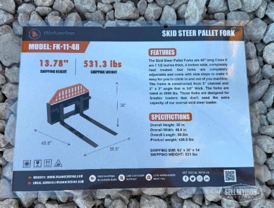 Unused 2026 Wolverine FK-11-48W 48in Forks Skid Steer Attachment [YARD 1]