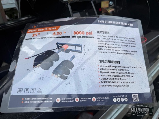 Unused 2026 Wolverine ADB-13-1218R Auger Drive Skid Steer Attachment w/ 12in & 18in Bits [YARD 1]