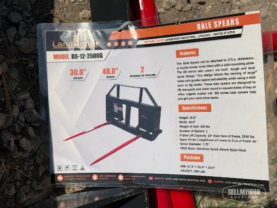 Unused 2026 LandHonor BS-12-2500G 48in Bale Spear Skid Steer Attachment [YARD 1]