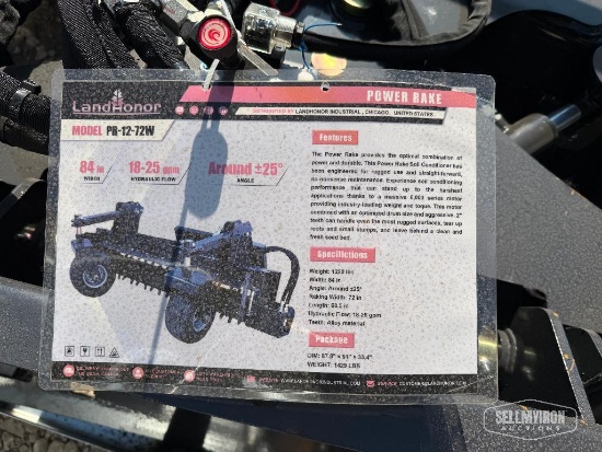 Unused 2026 LandHonor PR-12-72W 72in Power Rake Skid Steer Attachment [YARD 1]