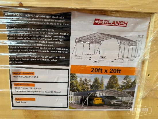 Unused 2026 SDLC2020 20 ft x 20 ft Galvanized Steel Carport [YARD 1]