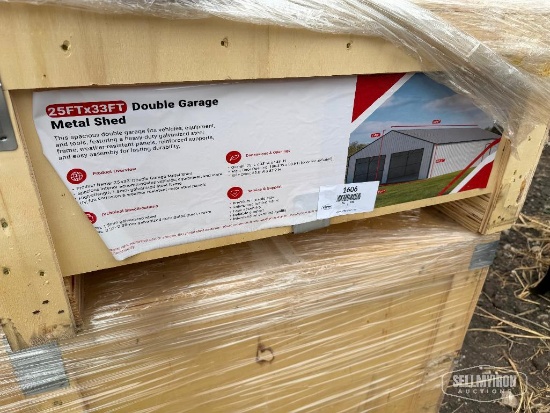 Unused 2026 SDL2533DGMS 25 ft x 33 ft Double Garage Metal Shed [YARD 1]