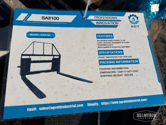 Unused 2026 Mower King SAII100 48in Pallet Fork Skid Steer Attachment [YARD 1]