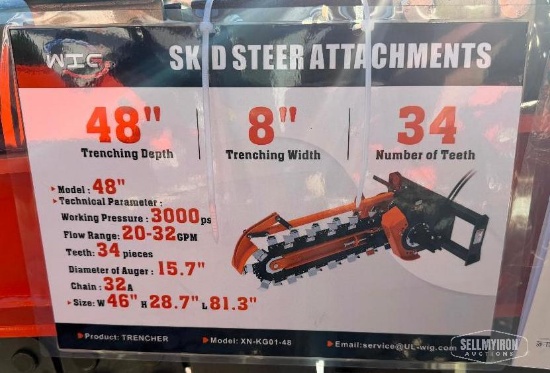 Unused 2026 WIG XN-KG01-48 Trencher Skid Steer Attachment [YARD 1]