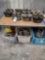 Cylinders and 5 totes of engine parts