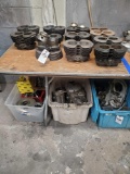 Cylinders and 5 totes of engine parts