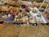Big lot of headlights, tail lights & directionals, on top & under table