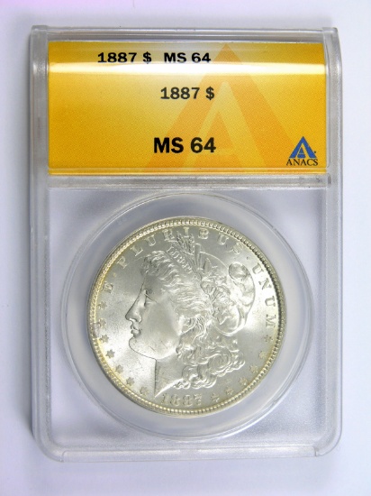 1887 Morgan Silver Dollar Certified ANACS MS64