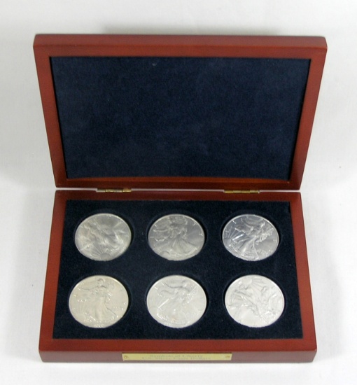 (6) 1994-2020 American Eagle Silver Dollars.(In Wood Box)