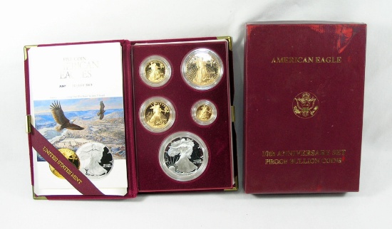 1995 U.S. 5 Coin AMERICAN EAGLES 10th/ Anniversary Set w/1, ½, ¼, 1/10 Oz.
