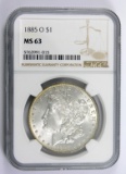1885-O Certified NGC Morgan Silver Dollar MS63