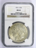 1921-S Morgan Silver Dollar Certified NGC MS63