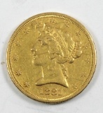 1881-S $5 U.S. GOLD LIBERTY