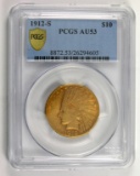 1912-S  $10 U.S. GOLD Indian. Certified PCGS AU53