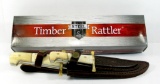 Timber Rattler Two Knife Set, one 7-¼” Blade and one 4 1/8” Blade w/Leather