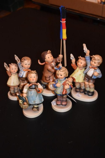 Five Hummel figurines including HUM 153/1 Auf Wiedersehen 6 3/4? #865 Inbox + 4 Others