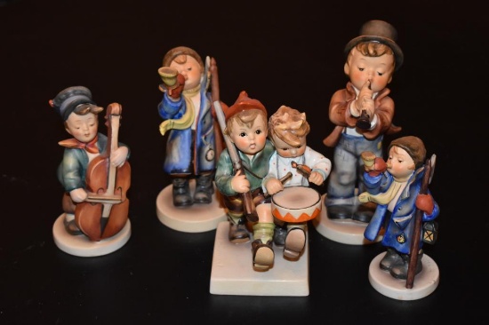 Five vintage Hummel figurines, volunteers and miscellaneous musicians
