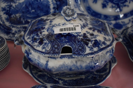 Burgess & Leigh Flo Blue Soup Tureen w/Lid and Underplate