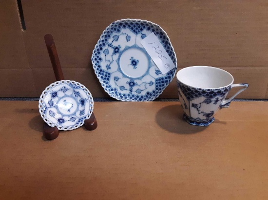 3 Misc. PCS. R.C. (Sm. PC...Royal Copenhagen Blue Fluted Full Lace Pierced China)