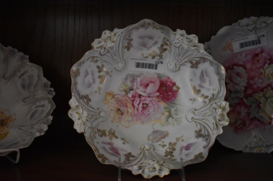 RS Prussia 10 1/4" Bowl w/Flower Form Rim, Pink Roses