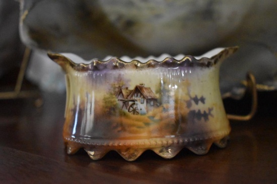 RS Prussia Sugar Bowl 4" X 2 1/2" Country Mill & Stream Pattern