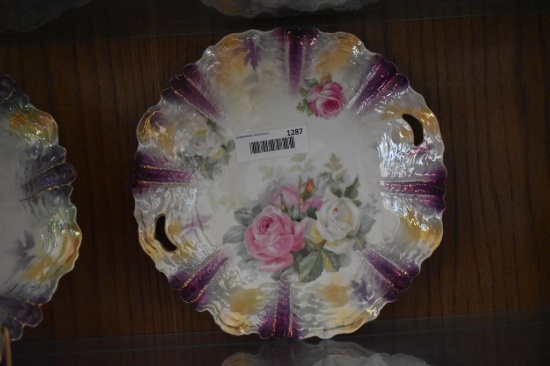 RS Prussia Plate 10 1/1" White & Pink Roses w/Lusterware Border