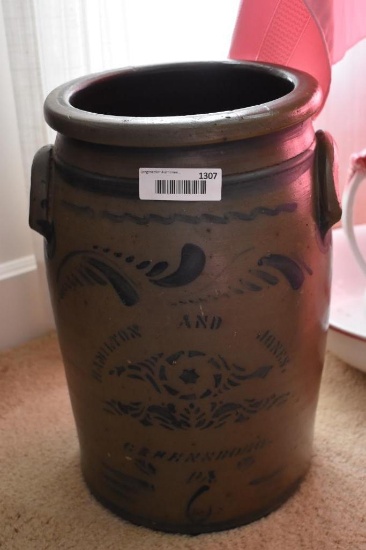 Lg. Blue Decorated Stoneware Crock, approx 3-4 gallon