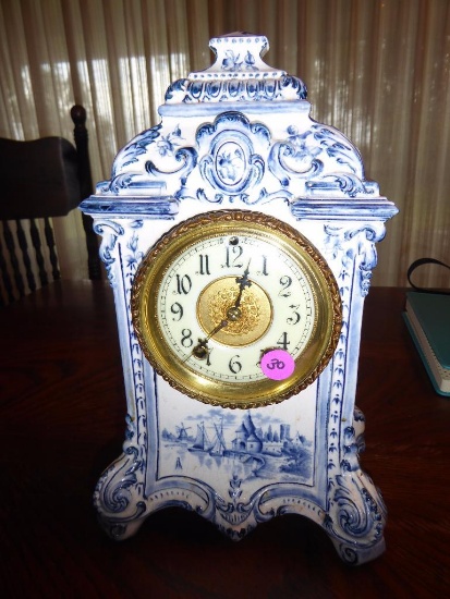 Maker: Waterbury - c. Late 19th cent. - Model: Mantel - Movement: 8-day Time/Strike - Case: Delft