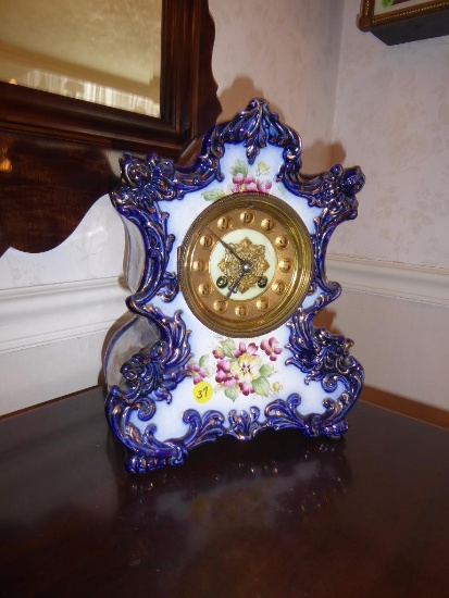 MAKER: Unknown - c. Late 1800's - Model: Mantel - Case: Blue/White Porcelain - Movement: French