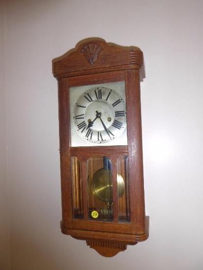 MAKER: German (possibly Junghans) - c. 1925 - Model: Regulator - Case Wood w/beveled glass door -