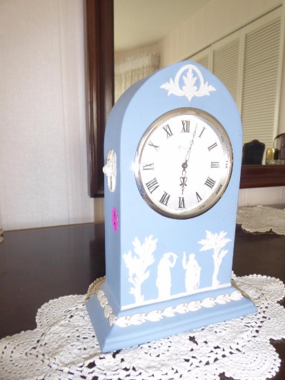 MAKER: Unknown - Case: Blue Wedgwood - Model: Mantle - c. late 1800's - Dial: White signed Baronet