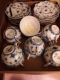 Royal Copenhagen Blue Fluted Full Lace Pierced China 12 Teacups and 13 Saucers (Total 25 Pcs.)