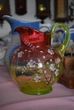 Hand Painted Multi-colored Glass Pitcher