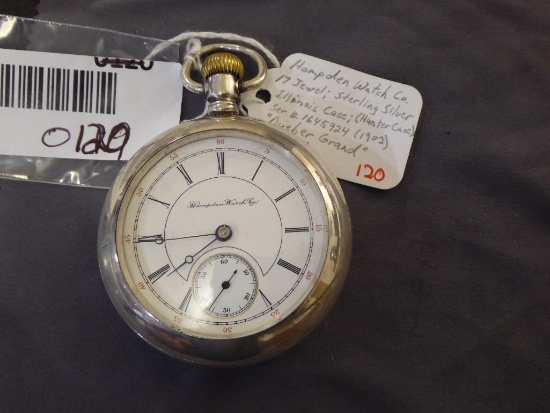 Hampten Watch Co. Open Face Sterling Silver Case,...Working Order 17J