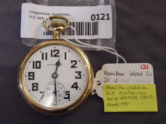 Hamilton Watch Co 21 Jewels Open Face,...Pattern & Shield w/ leaves etched on back,...Working Order