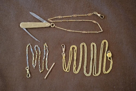 3 Watch Chains (One with Pocket Knife), runs