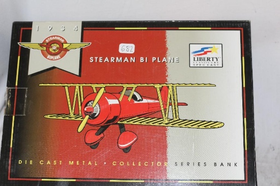 Airplane Bank Stearman Bi-Plane, 1/16 scale, with box