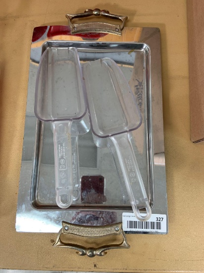 Metal tray and plastic scoops